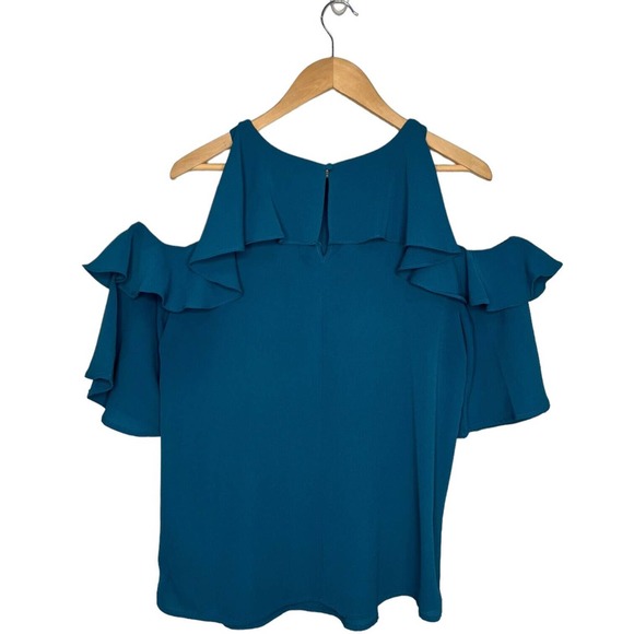 Umgee Cold Shoulder Ruffle Neck Short Sleeve Jade M - Picture 9 of 12